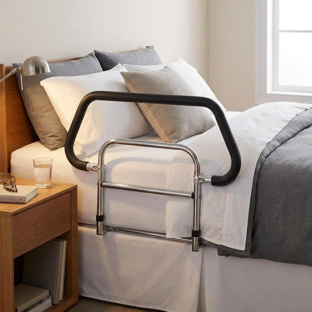 Extra Wide Bed Rail for Elderly 75cm, Bed Safety Guard with Non-Slip Foam Handle, Heavy Duty Bedside Assist Bar Fall Prevention for King Queen Double Beds (Chrome)