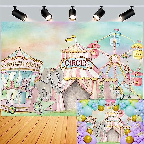 Yeele 7x5ft Circus Carnival Backdrop Pink Circus Tent Ferris Wheel Photography Background Baby Shower Birthday Party Decorations Dessert Table Banner Photo Shoot Props