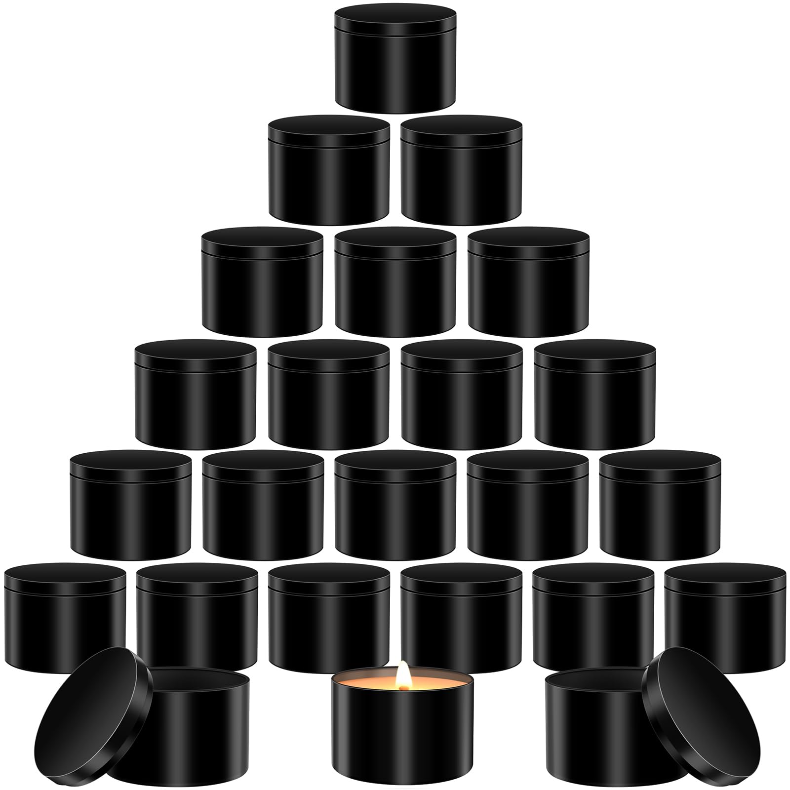 Lot De 24 Boîtes à Bougies En Métal Noir 240ml - Avec Couvercles, Pour DIY Et Rangement