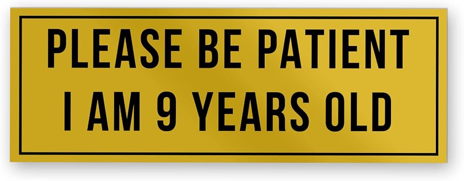 Please Be Patient I Am 9 Years Old Bumper Car Stickers, Vinyl Waterproof Car Decals Cute Stickers for Van, Truck, Funny Stickers for Adults, Size 7.5x3.75 inches
