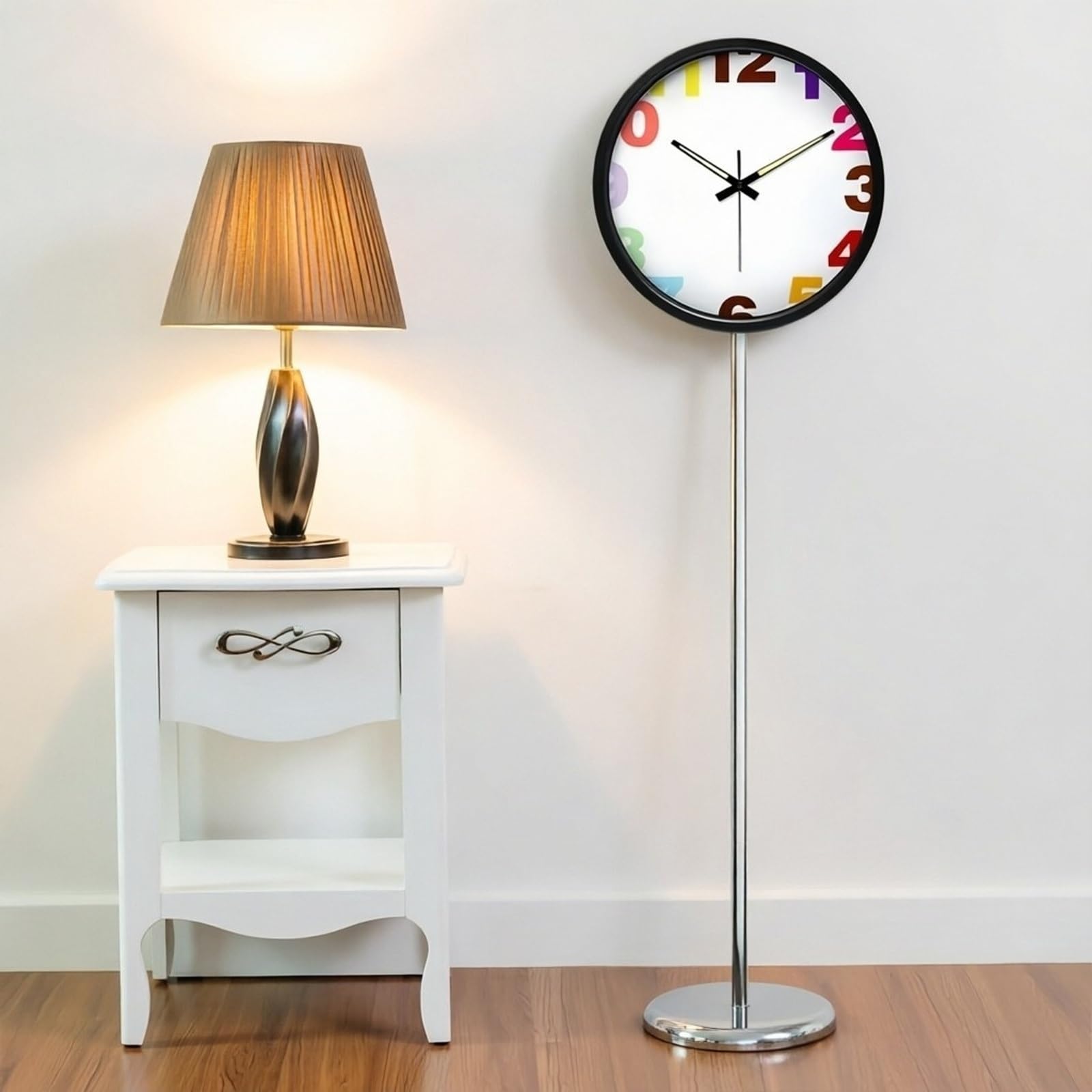 Decoración Reloj de pie Metal con Base números silenciosos | For sala de estar(Negro)