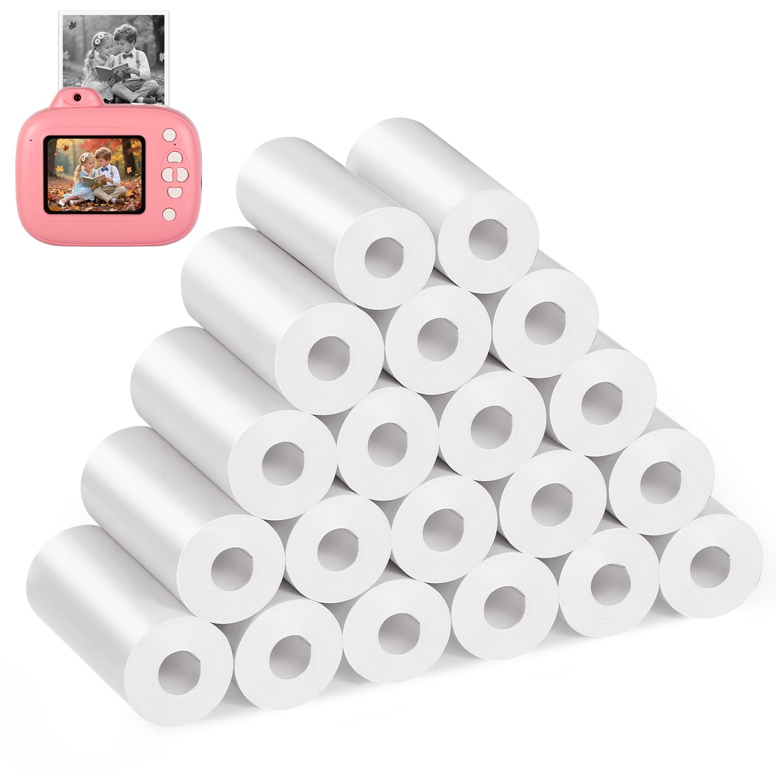 Diboniur 20 Rollo Papel Camara Fotos Infantil, Papel Termico para Camara Fotos Infantil Instantanea, Papel Fotografico para Cámara Instantánea, Compatible con Varias Mini Printer, Fácil de Reemplazar