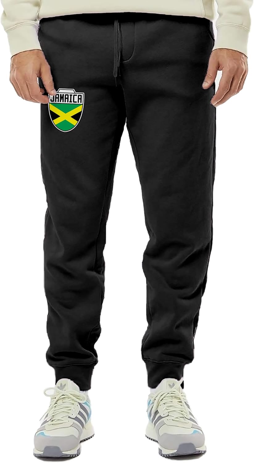 Jamaica Crest - Jamaican National Soccer Cup Unisex Drawstring Fleece Jogger Pants (Large, Black)