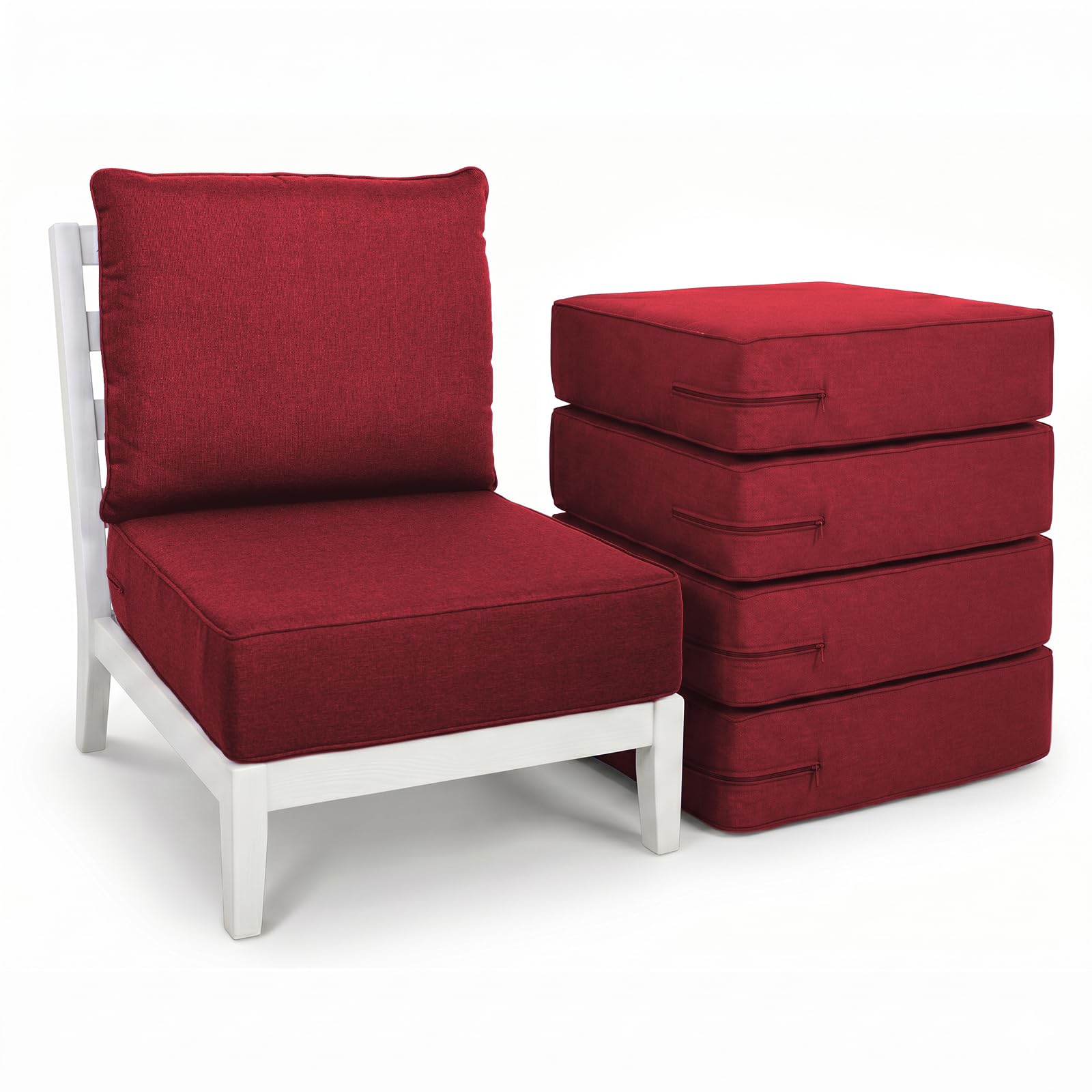 Luxury 6" Thick Outdoor Cushion Set 5-22x24 Patio Furniture Cushions with 28D High-Density Foam, Water-Resistant &amp; Fade-Resistant Fabric, Removable Covers for Patio Furniture Sofa Couch -Red