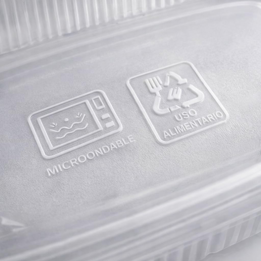 Envases comida para llevar 1000ml, pack de 100 unidades, tapa transparente, recipientes plástico PP desechables para hostelería, restauración y delivery, comida caliente y fría, apto para microondas