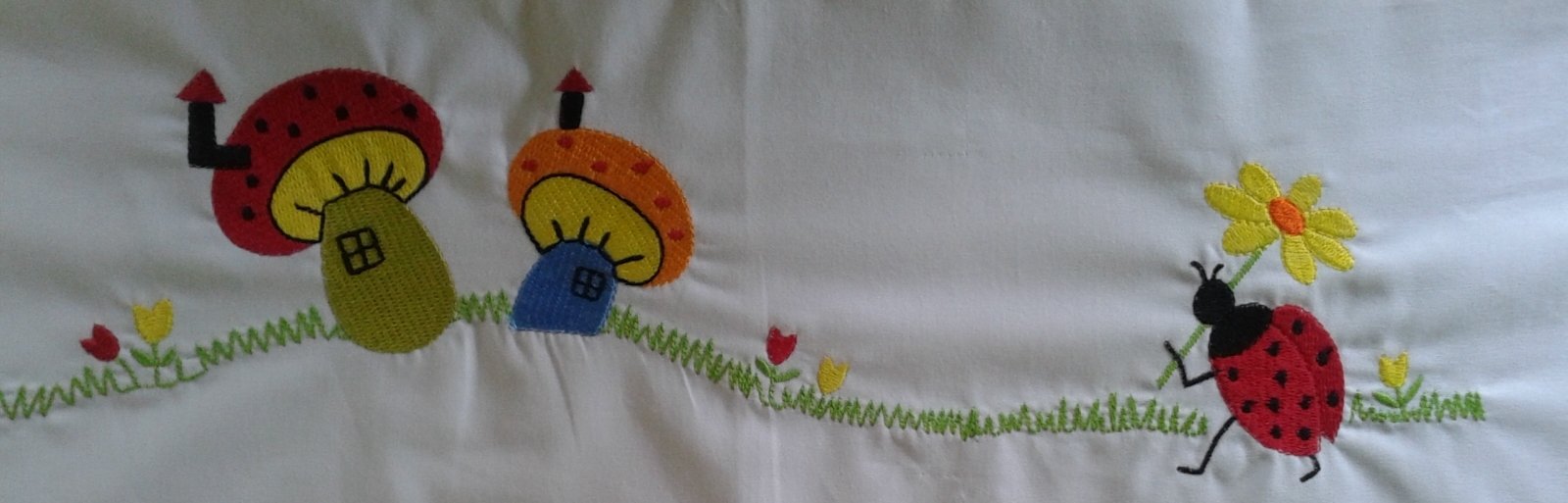 Embroidered Baby Sheet/Wrapper - Ladybug and mushrooms