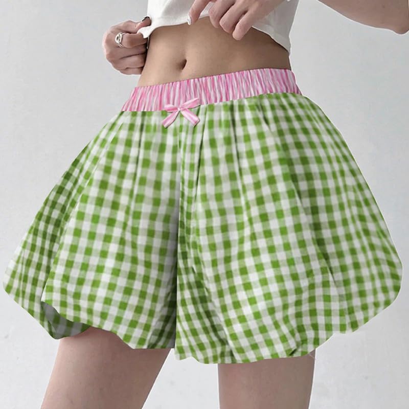 Women Y2K Plaid Bubble Mini Skirt 90s Balloon Gingham Short Skirts Cute Puffy Pleated Skirts Holiday Party Skirts3