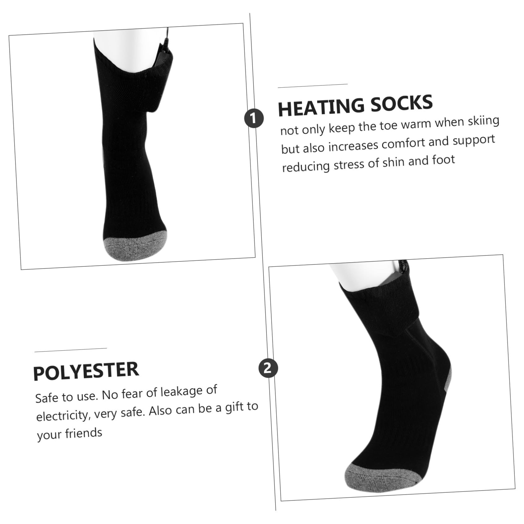 Beheizbare Heizsocke 1 Satz mit USB, Schwarz, Polyester