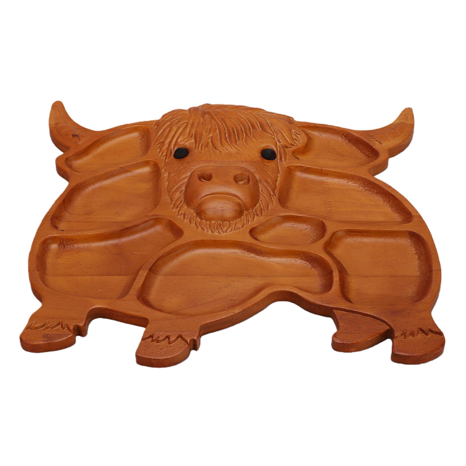 SIXRUN Tabla de Embutidos, Fuente de Madera de Pino para Servir Vaca con Detalles Tallados a Mano, Compartimentos Divididos, 11,8 X 13 X 1,0 Pulgadas para Mesa de Fiesta de Refrigerios de Frutas,