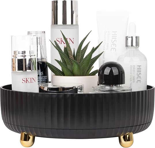 Anyoifax Makeup Perfume Organizer Tray 360 Degree Rotating Lazy Susan Skincare Lotion Organizer Spinning Cosmetics Storage for Dresser, Vanity, Bathroom Countertop, Small Black
