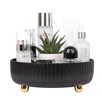 Anyoifax Makeup Perfume Organizer Tray 360 Degree Rotating Lazy Susan Skincare Lotion Organizer Spinning Cosmetics Storage for Dresser, Vanity, Bathroom Countertop, Small Black