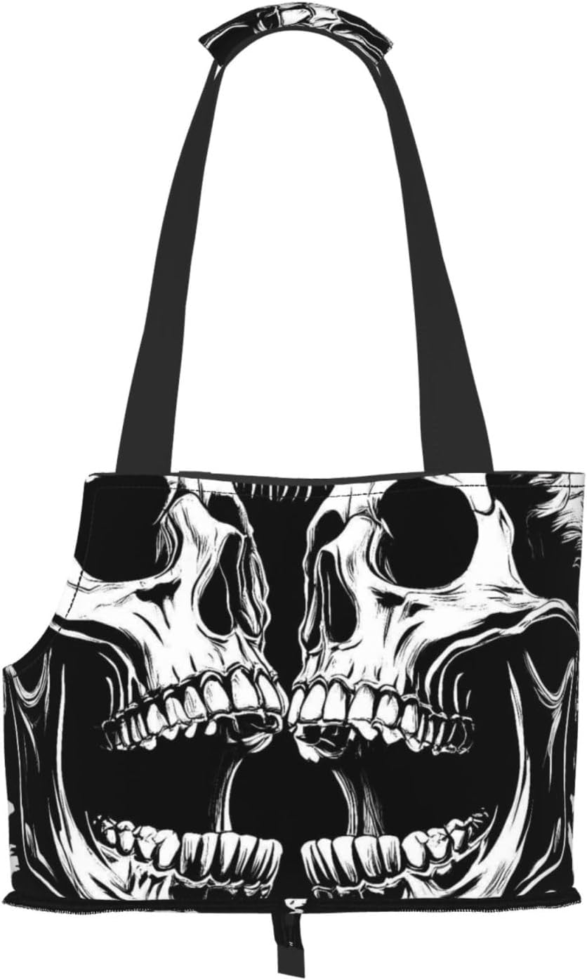 Psychedelic Skull Illusion Art Pattern Pet Tote Bag – Dog & Cat Travel Bags, Waterproof and Tear-Resistant, Lightweight Foldable Travel Carrier with Handle & Leash Hook