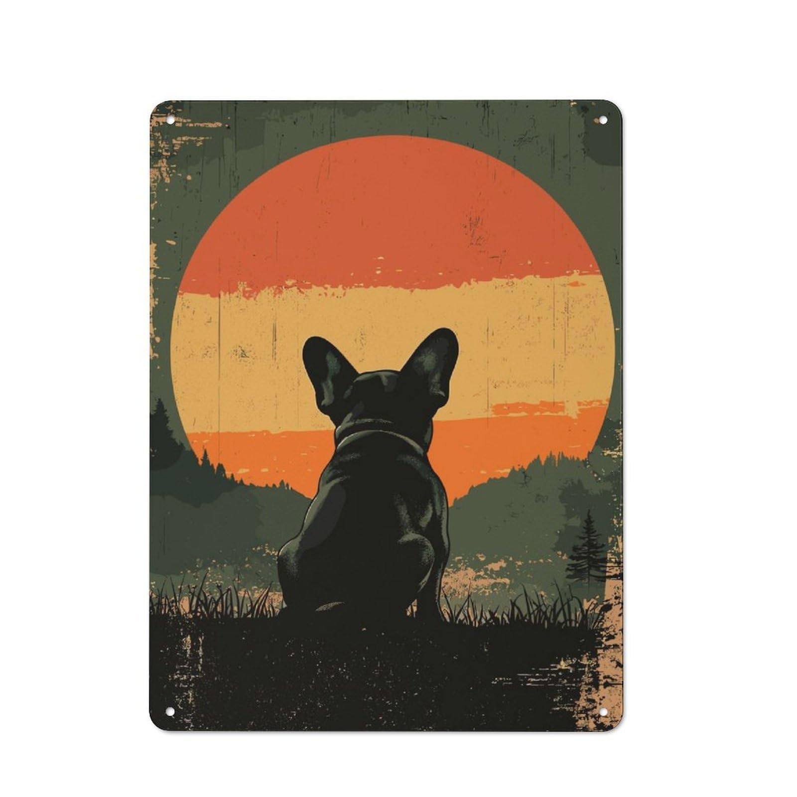 Junmoney French Bulldog Sunset For Café Or Restaurant, Vintage Metal Sign 40X30cm, For Vintage Wall Decor Fans, For Cafés, Pubs And Restaurants