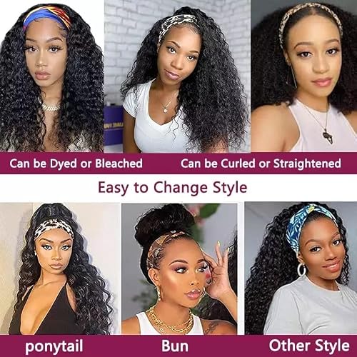 Headband Wig Human Hair Wigs 14 Inches Curly Deep Wave With Headband Glueless None Lace Front Wigs Natural Color #TOP5