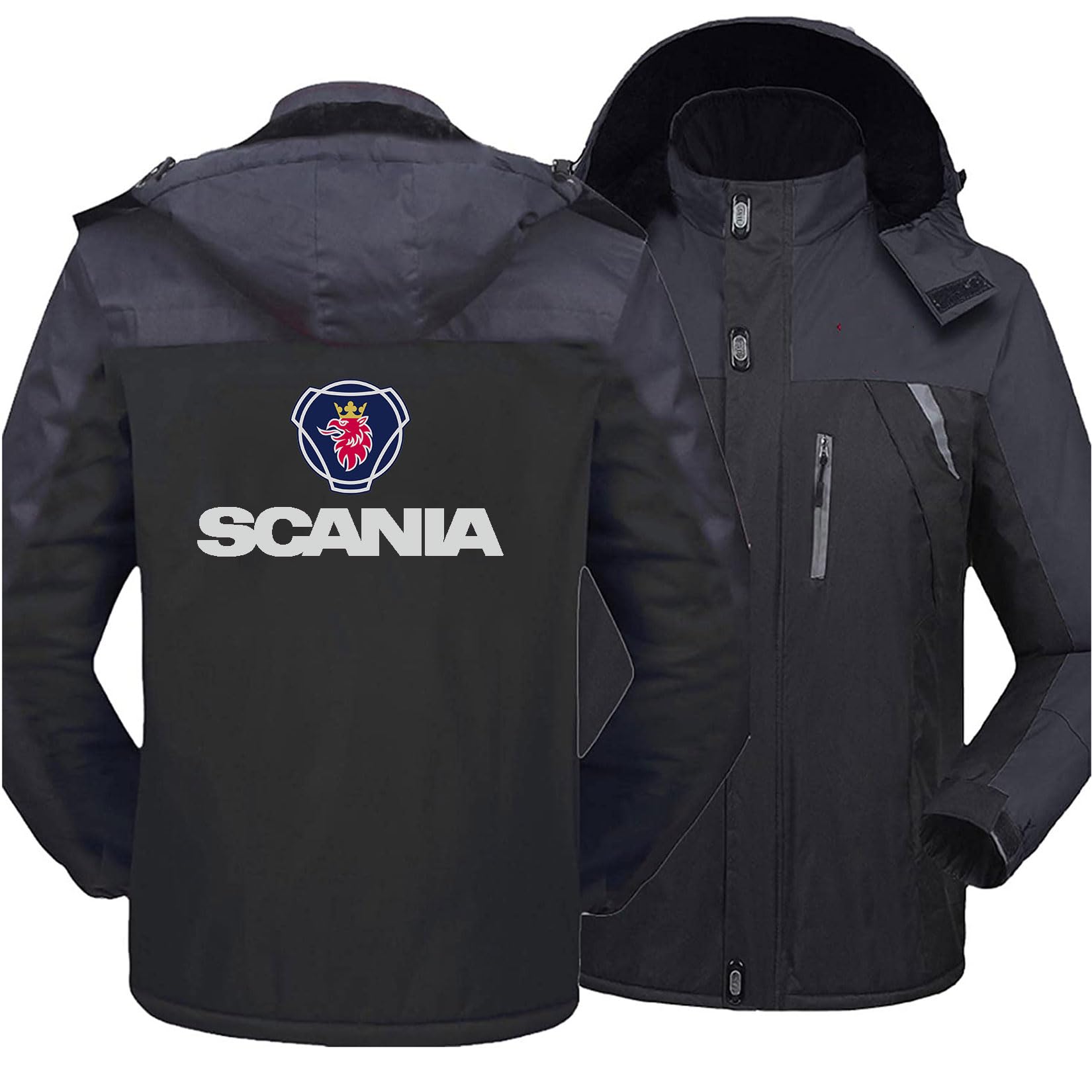 Veste Polaire pour Homme Scania Veste De Ski Imperméable Thermique Veste De Neige Coupe-Vent Épais Manteaux Chauds d'hiver Vestes Parka Rembourrées,Black-4XL