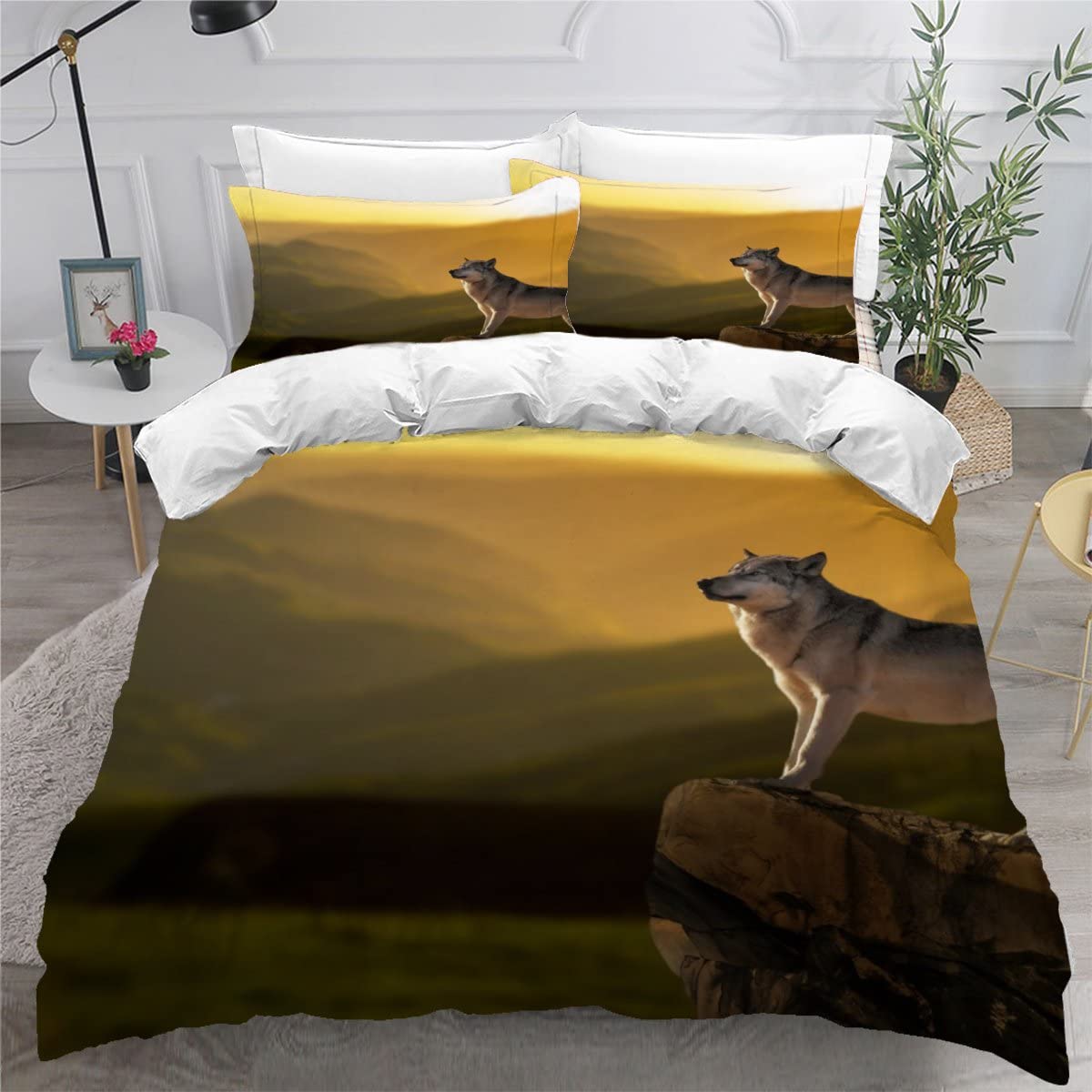 Housse de couette loup 3D imprimée en microfibre douce avec fermeture éclair pratique
