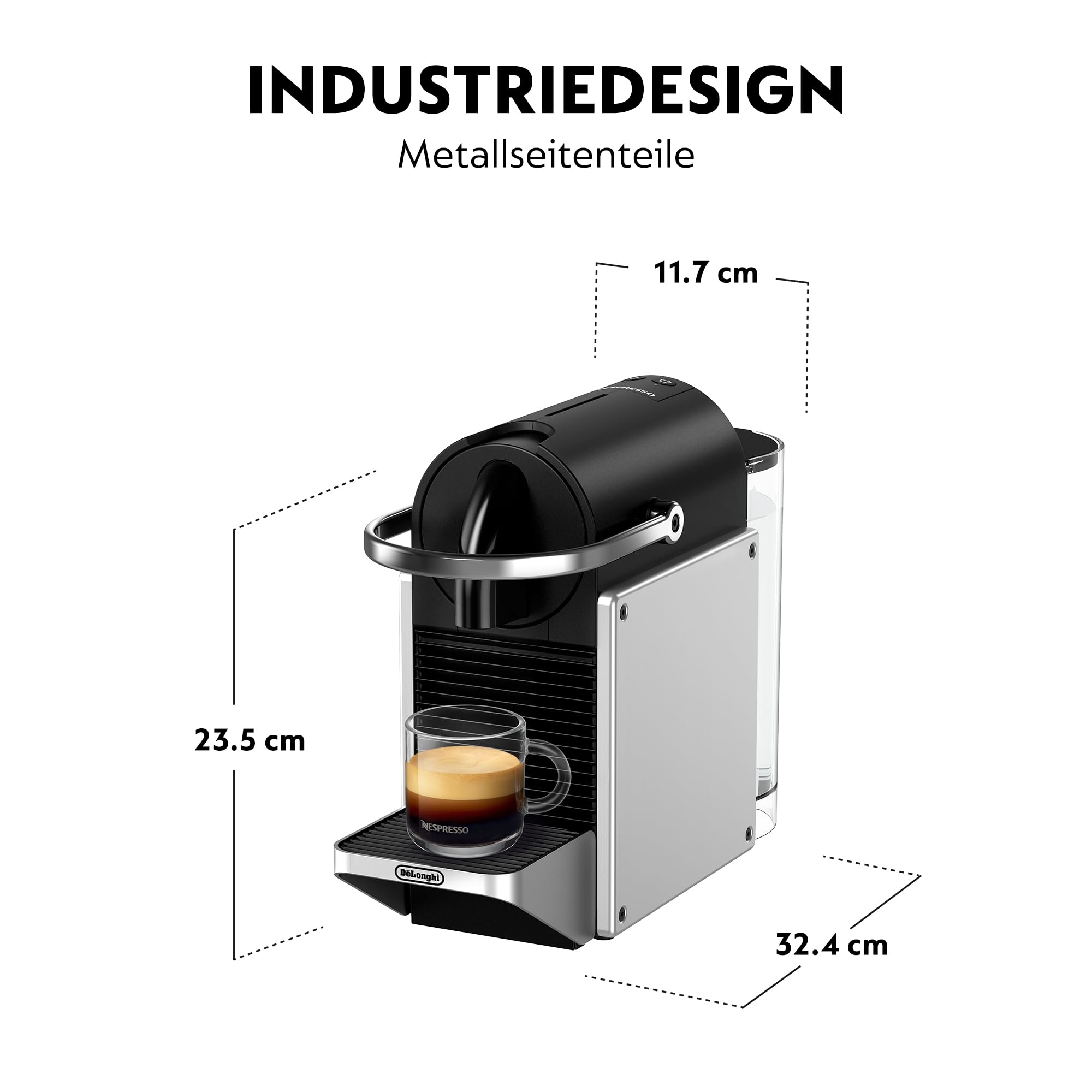 NESPRESSO DE’LONGHI Pixie Silber Original Kapselmaschine EN127.S 19 Bar 25 Sek. Aufheizzeit