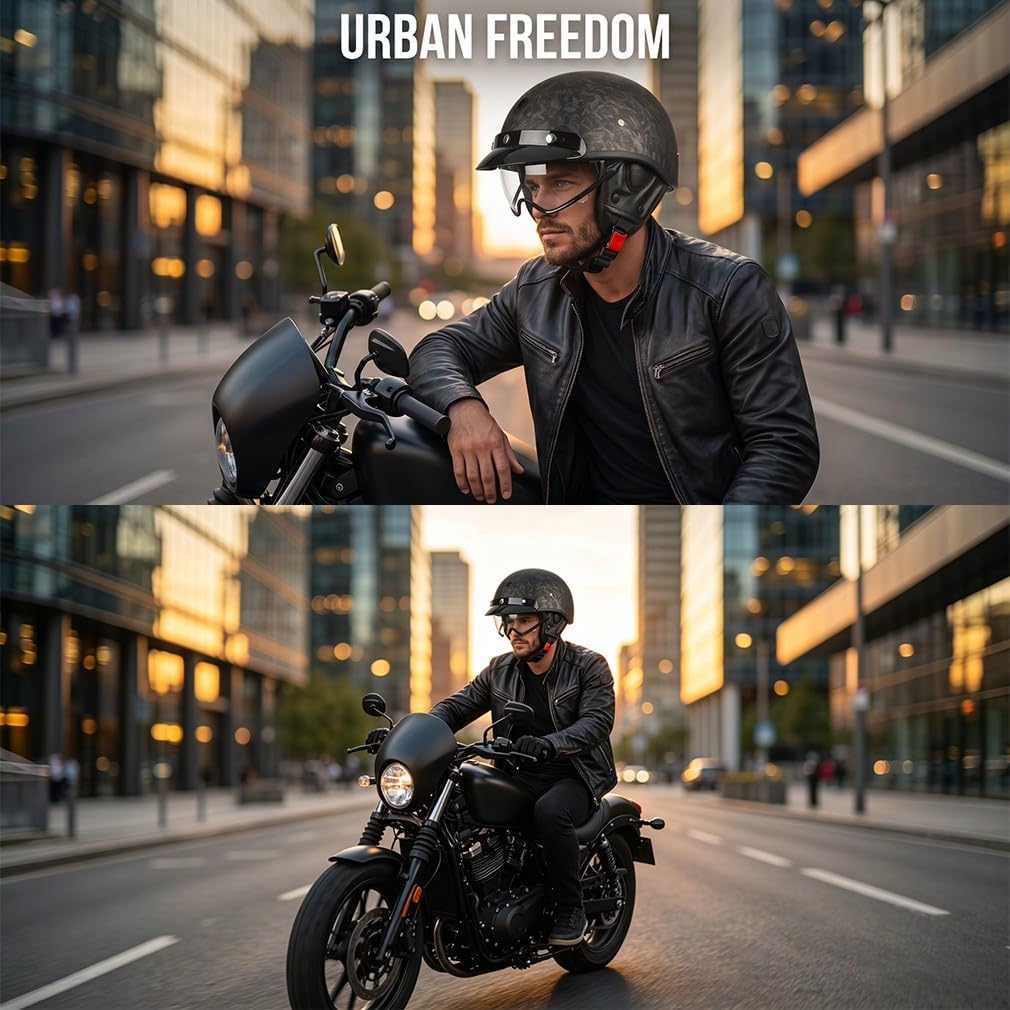 Kask motocyklowy typu jet, z maską, chowany wizjer przeciwsłoneczny, wyjmowana nadająca się do prania wkładka, zdejmowane nauszniki / osłona przeciwsłoneczna, ECE 22.06, ABS Skala, S-2XL (55-64 cm
