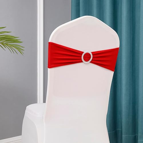 Miniatura 6 de Tosnail Paquete de 50 bandas de elastano para sillas de boda, decoración de sillas de fiesta, color rojo