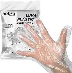 Luva Plástica Descartável, Transparente, 100 Unidades