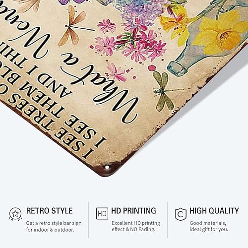 Miniatura 3 de YOYI ART Letrero de estaño de libélula y flores, Qué mundo maravilloso veo árboles de verde rosas rojas también, divertidos letreros de jardín para