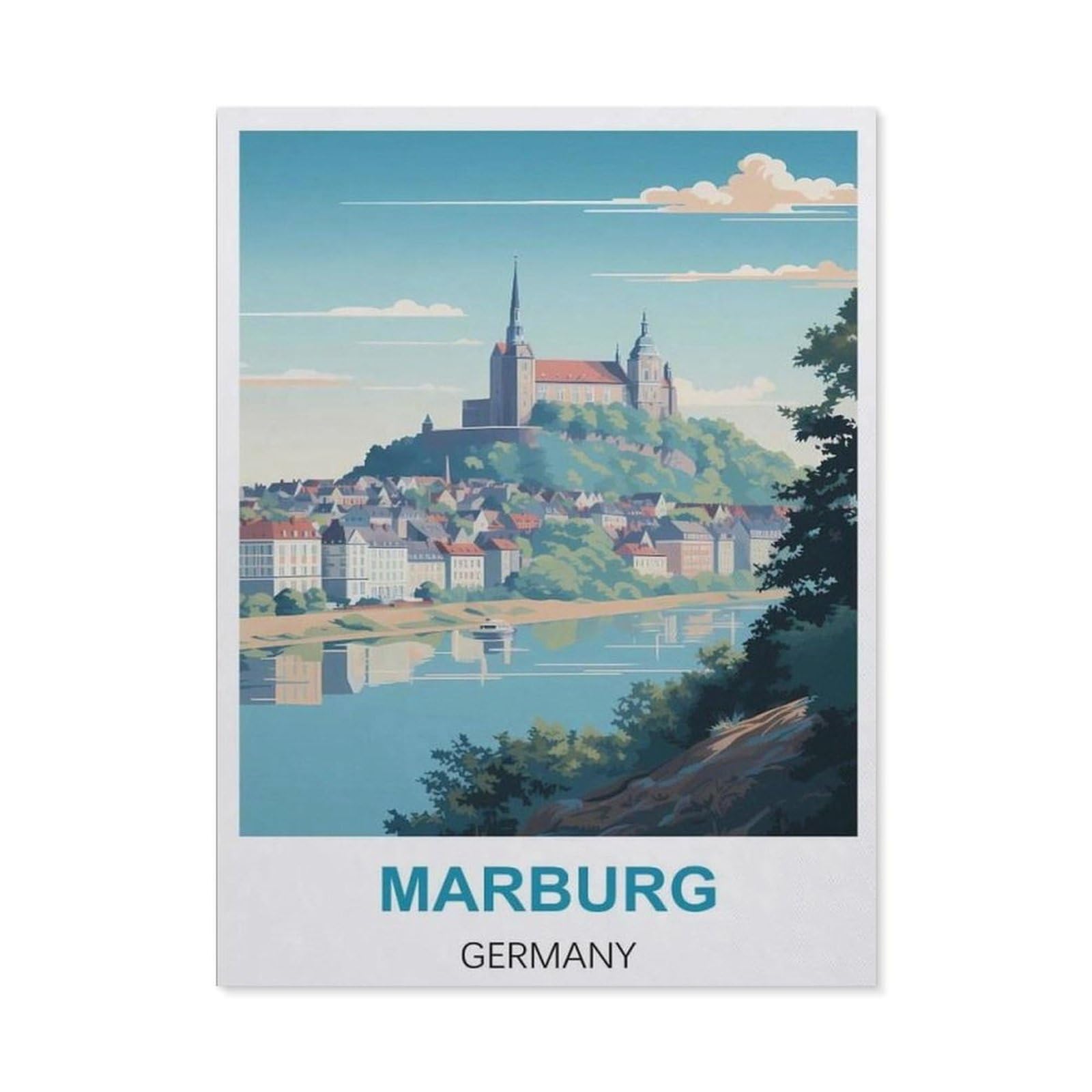 BEAYODKP 5D Diamond Painting，Marburg Germany Vintage Travel Poster，Diamond Embroidery Cross Stitch（50 x 60 cm/19.68 x 23.62 inches）-CA91