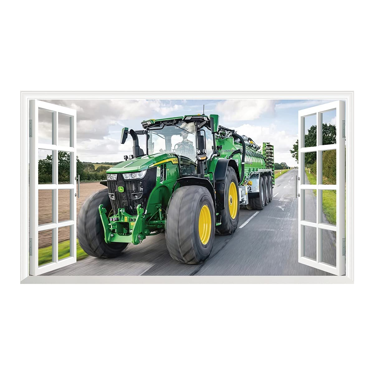 2PCS Stickers Muraux Tracteur 3D Fenêtre XXL Agriculture - Autocollants Vinyle Décoration Chambre Enfant
