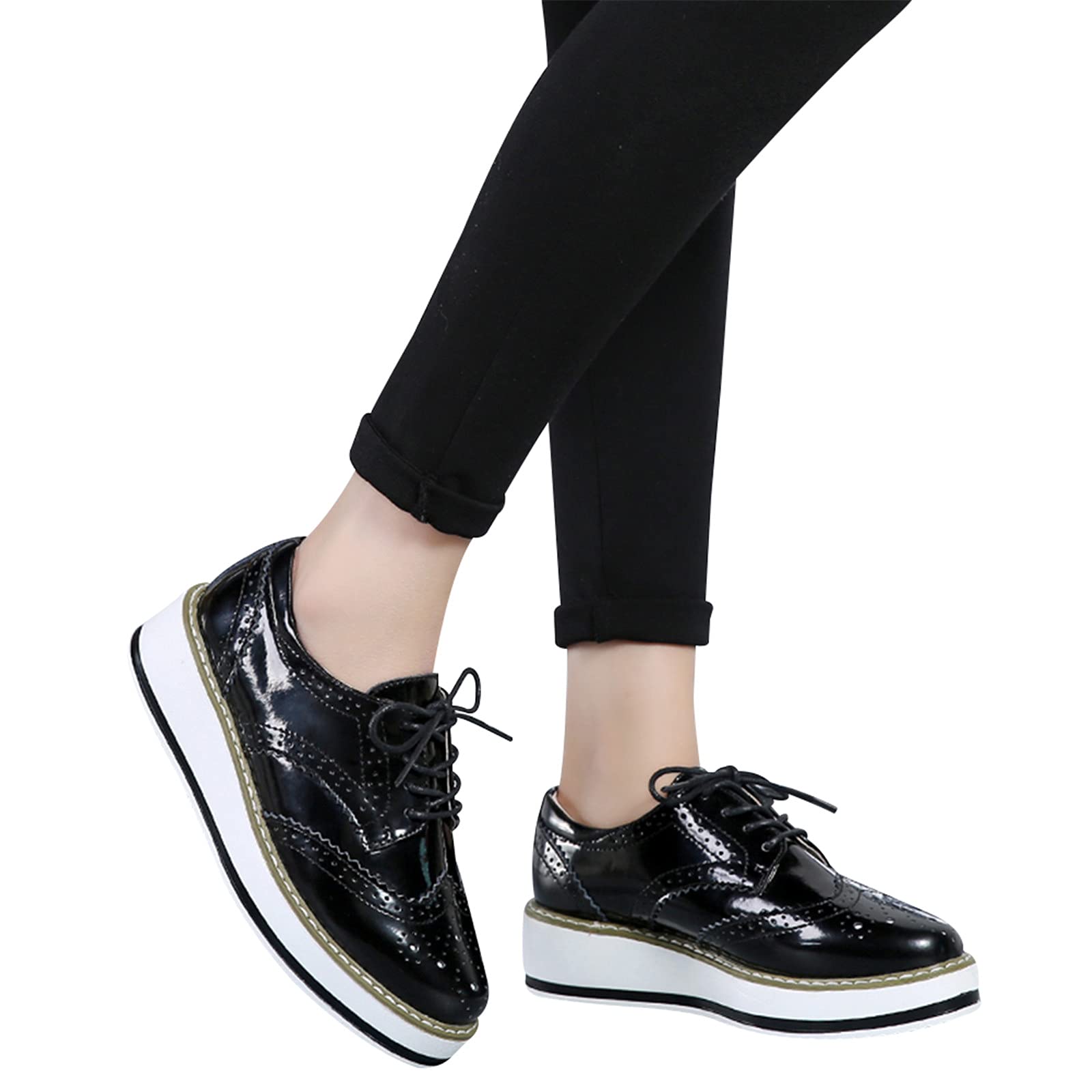 ANUFER Mujer con Cordones Brogues Zapatos Deportivos Casual Plataforma Creepers