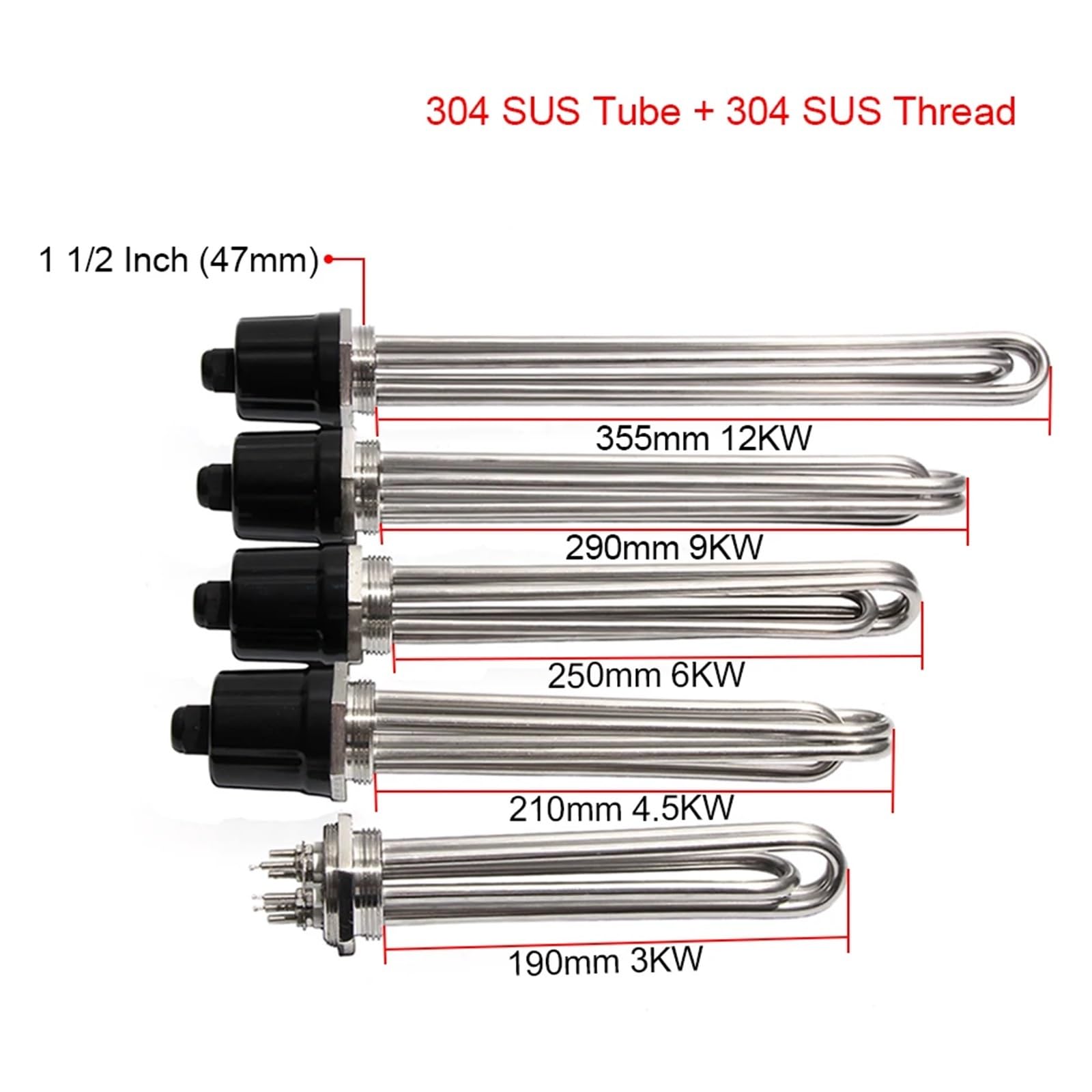 1 1/2" BSP/DN40 Wszystkie 304SUS Rurowy Grzałka Zanurzeniowa Z Uziemiającą Śrubą 220V/380V Element Grzałki Do Wody/Oleju Reality(220V,9KW 290mm 304SUS)