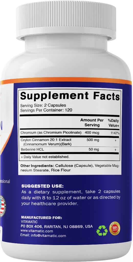 Vitamatic Ceylon Cinnamon & Berberine with Chromium, 240 Vegetable Capsules — Amazon image 8