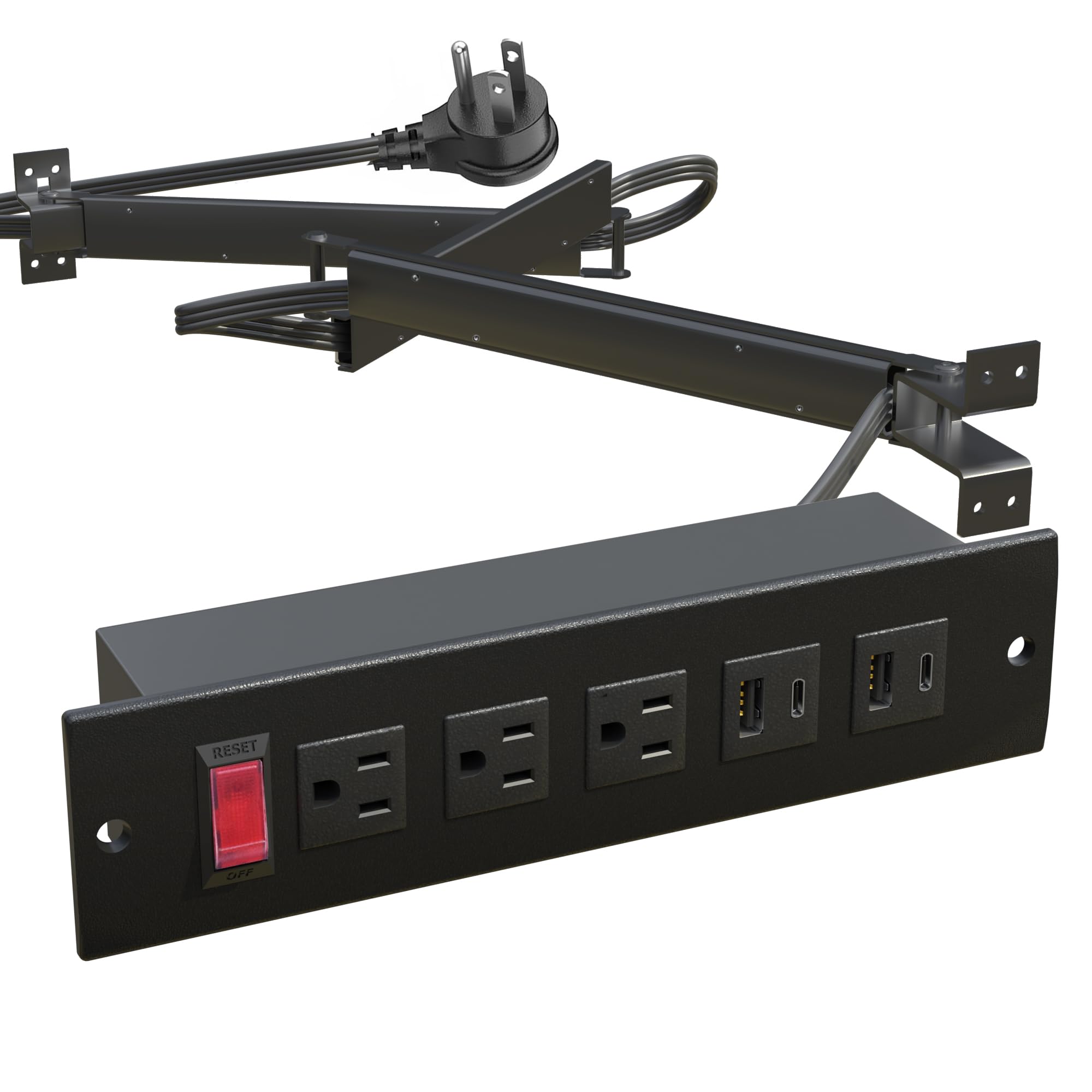 JACEPFY Drawer Outlet Kit with Typec PD20w Fast Charger Station, TR Outlet and 14AWG Power Cable Arm for Kitchen Bathroom Cabinets (Black)