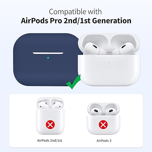 Vista 23 de Funda compatible con Airpods Pro 2 con llavero, funda protectora completa de silicona suave para Apple AirPods Pro de 2ª generación, LED frontal
