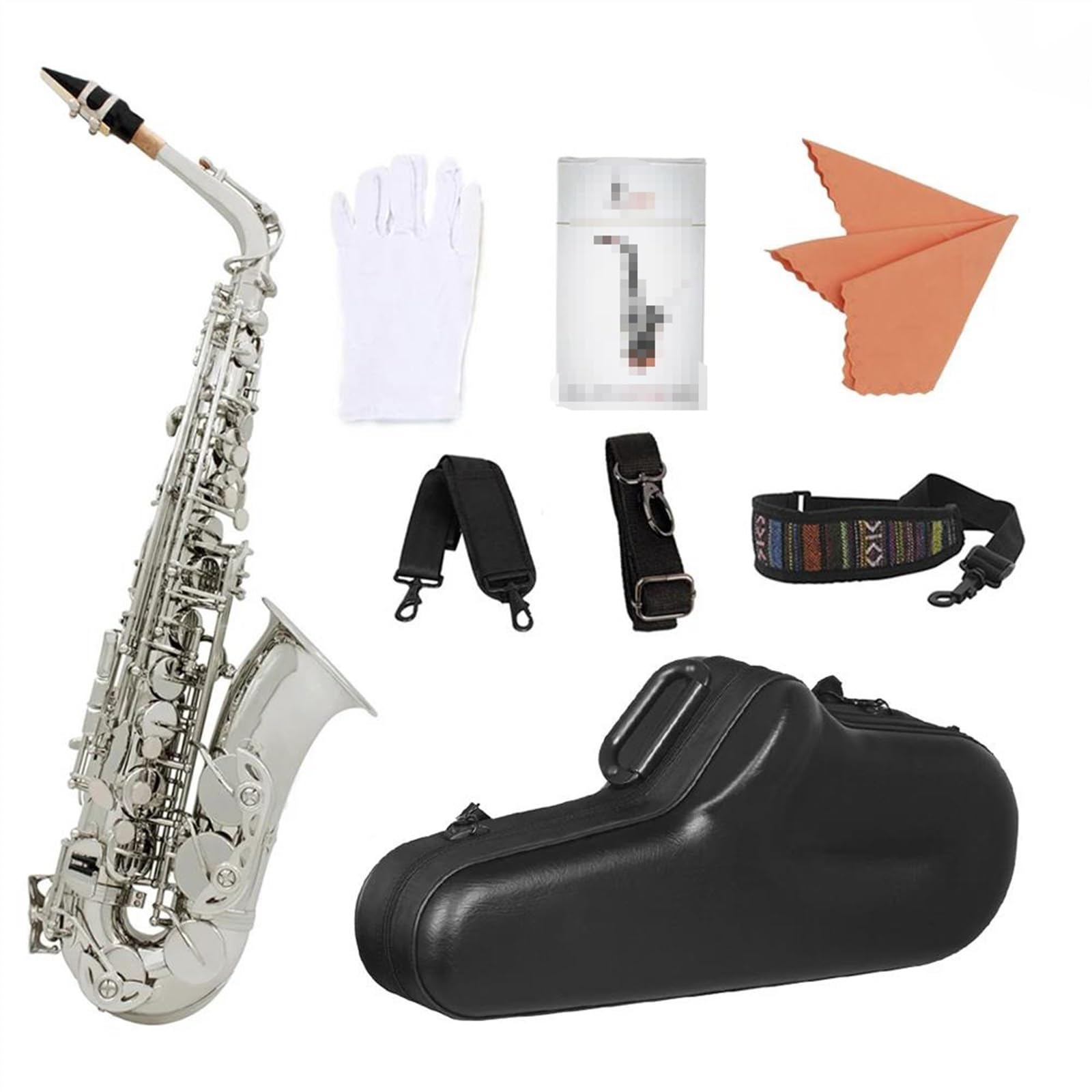 Sassofono per Studenti in Mi bemolle, Sassofono Contralto in Ottone Placcato Argento, Strumento Musicale a fiato con Custodia in Pelle, bocchino e ance.,