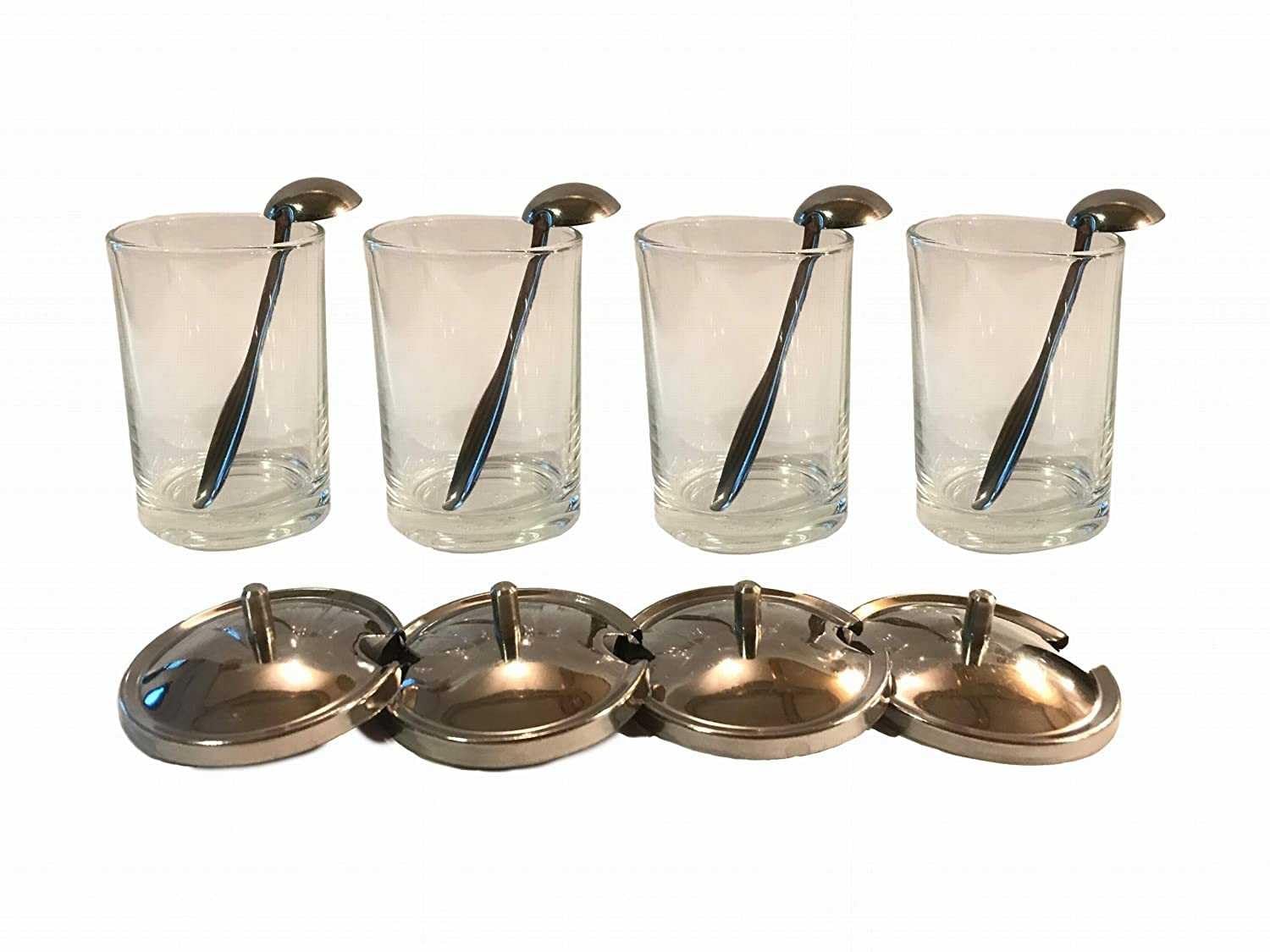 Gewürz-Set im traditionellen thailändischen Stil, 4 Gewürzgläser und 4 kleine Edelstahllöffel für Gewürze.