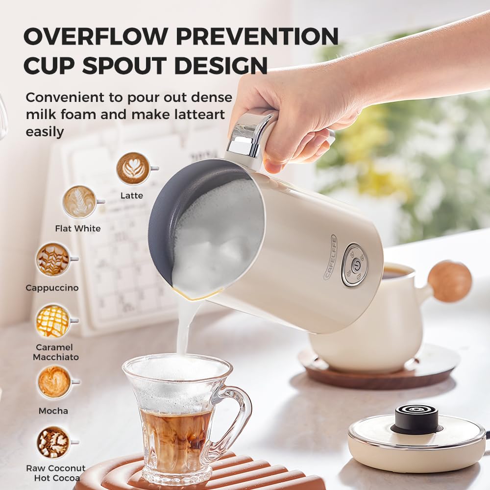 Cafelffe MK-202 Mousseur à Lait Électrique pour Café – 4-en-1 Préparation de Mousse Chaude et Froide avec Fouet, Réchauffeur de Lait/Chocolat, Commande One-Touch et Poignée Ergonomique, Idéal pour la