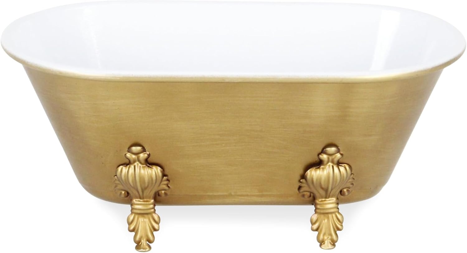 HomeRoots 12" Gold and White Metal Hand Painted Decorative Tub
