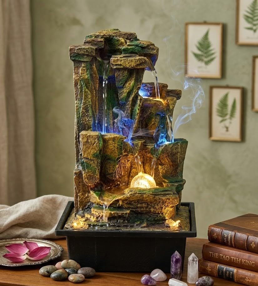 Ani Divine Premium Mountain Rock Waterfall Fountain 2 Feet Big Indoor Outdoor Green Decorative Showpiece - 2 Feet-image-19