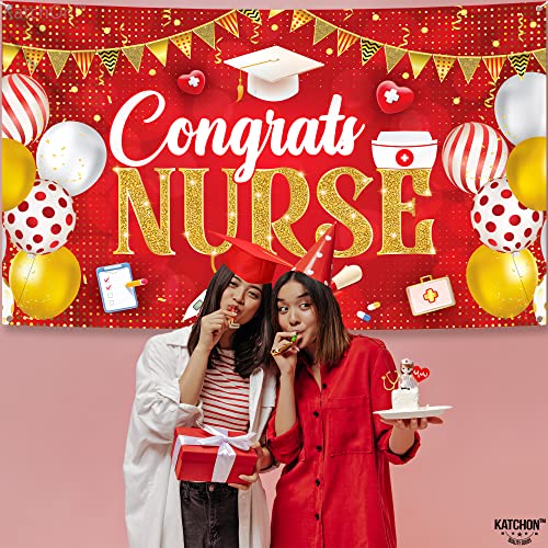 Image of Katchon, Red and Gold Congrats Nurse Banner - 72x44 Inch | Nursing Graduation Decorations 2026 Class Of 2026 Graduation Nurse Banner for Nurse Party Decorations Graduation Party Supplies 2026