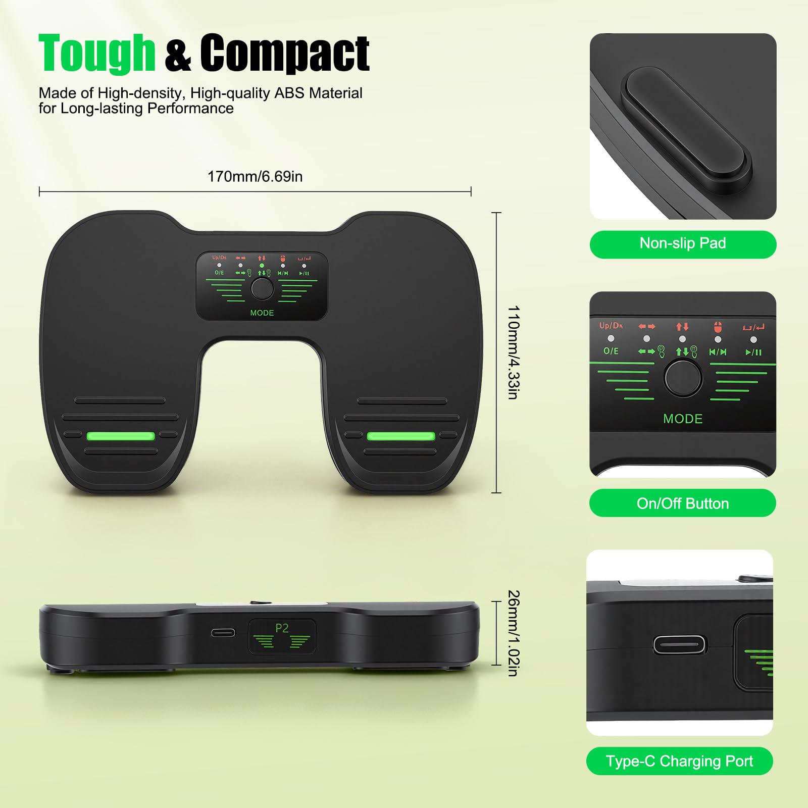 Pedale Bluetooth wireless per cambio pagina, controller musica e lettura, interruttore a pedale ricaricabile compatibile con tablet Android iOS