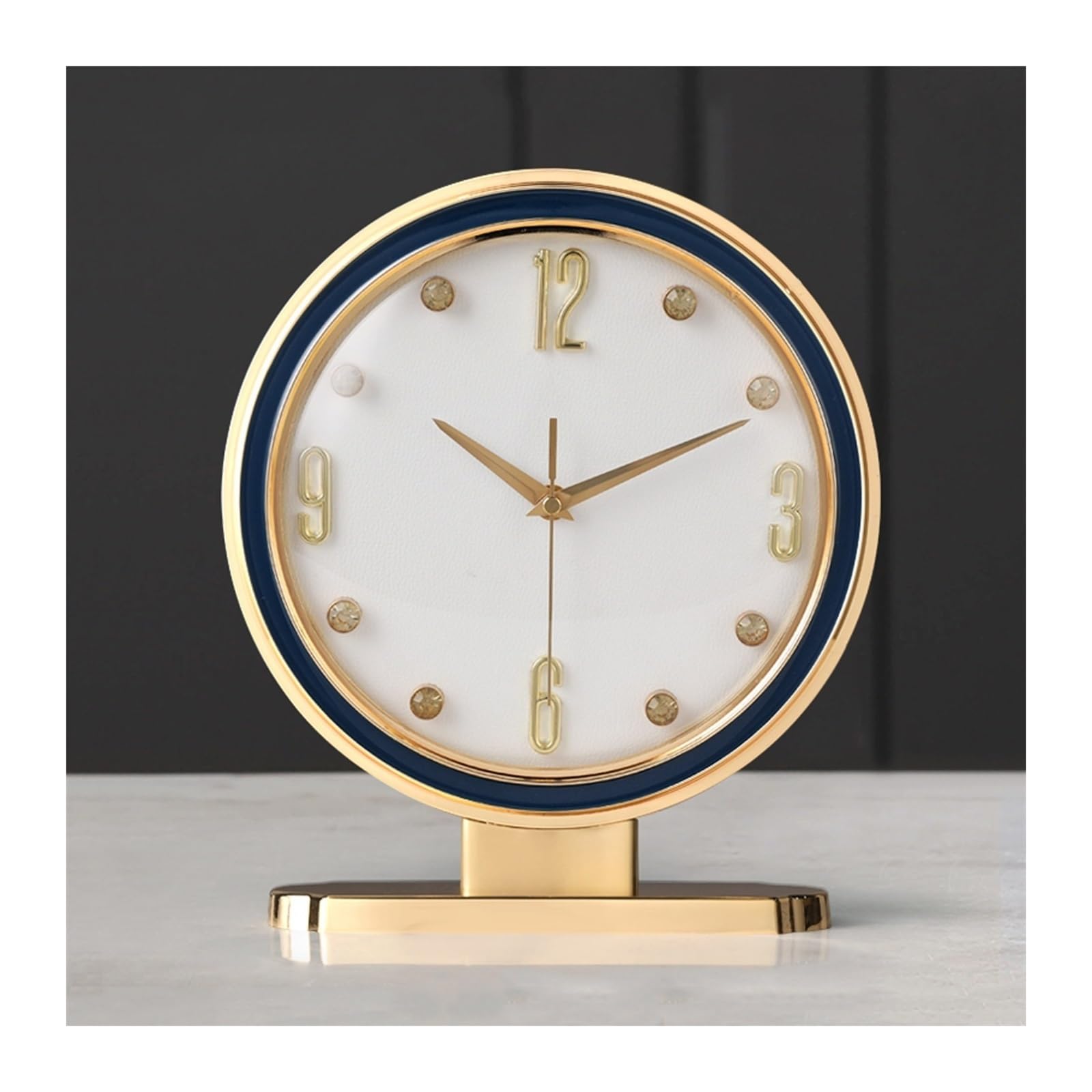 E7v2t9k6 White Countertop Alloy Leather Desk Clocks Living Room Pendulum Home Creative Table Ornaments Mantlepiece Clock(White)