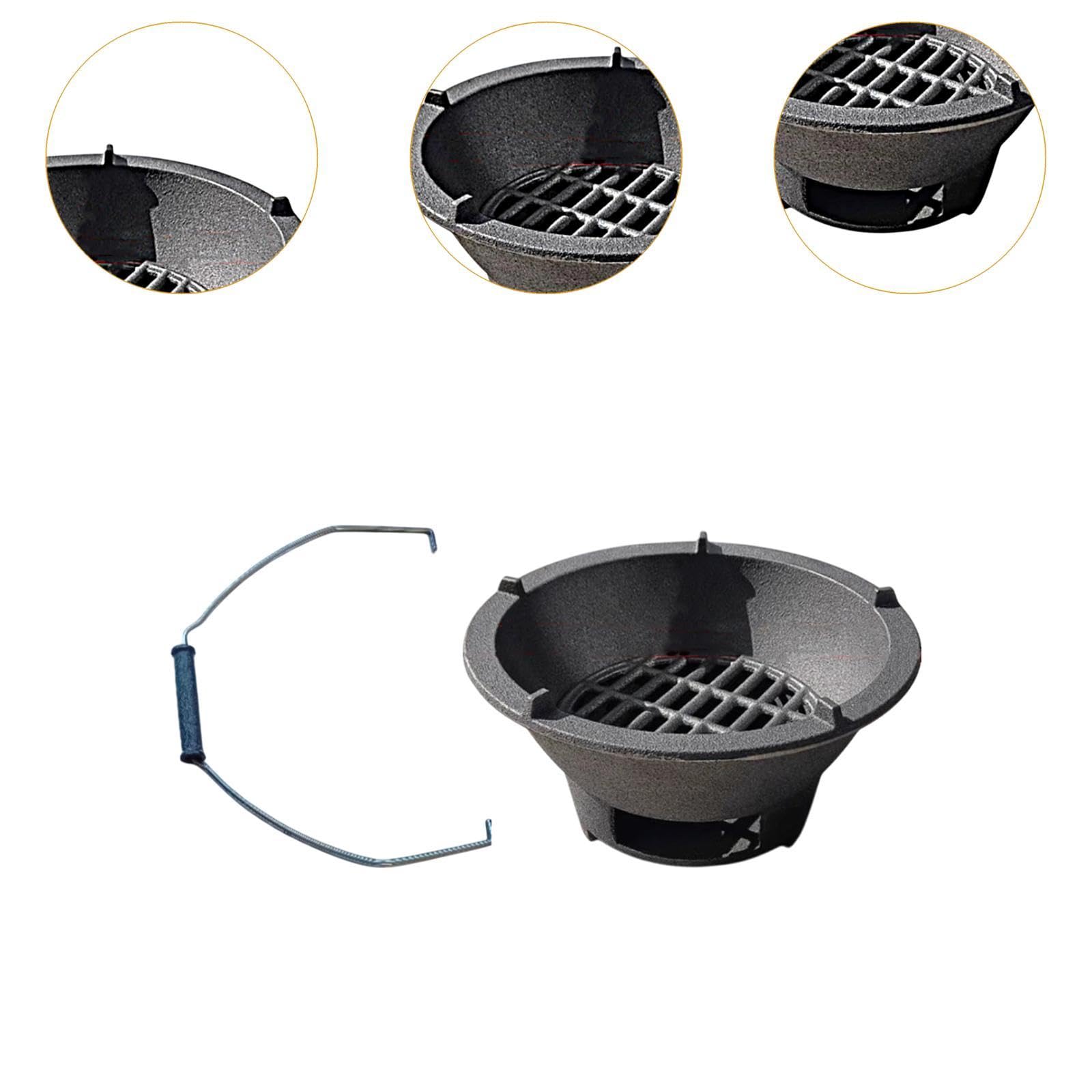 Qianly de Hierro Fundido Portátil Parrilla de Carbón Compacta para Cocina Y Barbacoa Mini Herramienta para Picnic Y Jardín Adecuada para Restaurant, 20 CentÍmetros