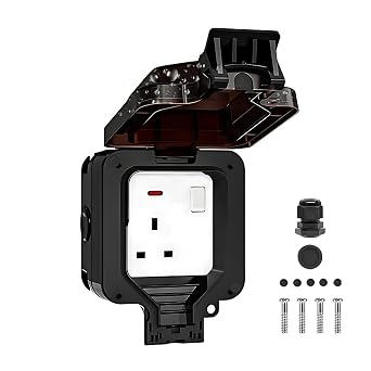 1 Gang Weatherproof Outdoor Sockets, 13A Outside Plug Sockets IP66 Single Socket Waterproof Plug Socket