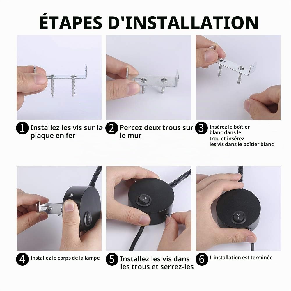 Lampe de lecture,2 lumières de lit à LED,Montée sur le mur à côté des lampes en aluminium,lampe d'éclairage blanc chaud,200 Lumen/3000K/3W,Angle de faisceau:30 °,Longueur du col de cygne:38cm