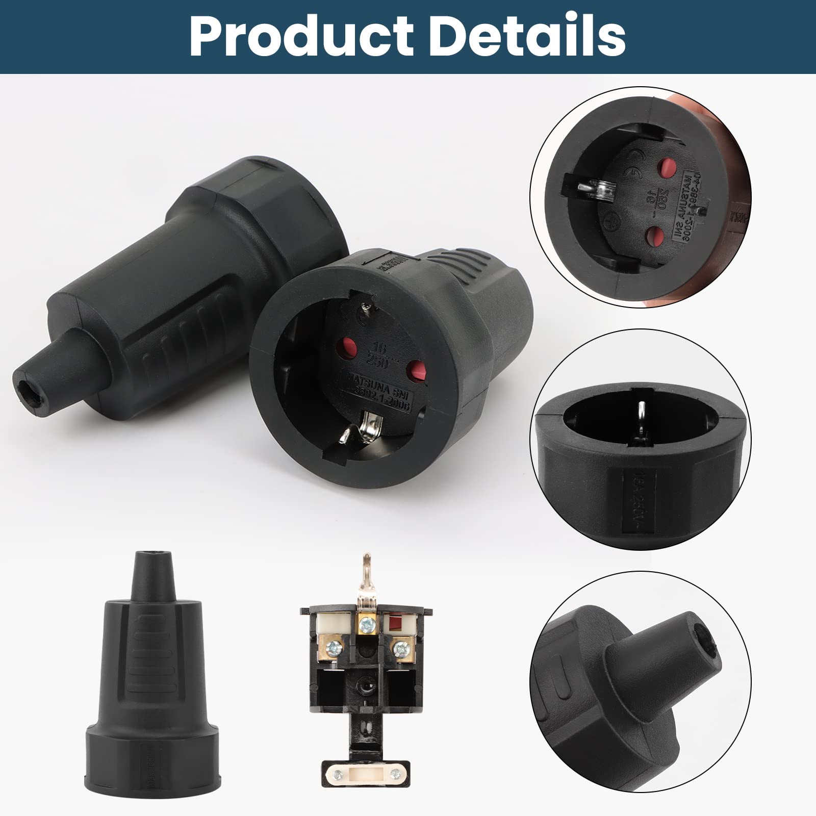 Spina Schuko 250V 16A - 4 Pezzi Con Cacciavite | Spina Angolare Europea Con Protezione Antipiega | Nero - Foto 11