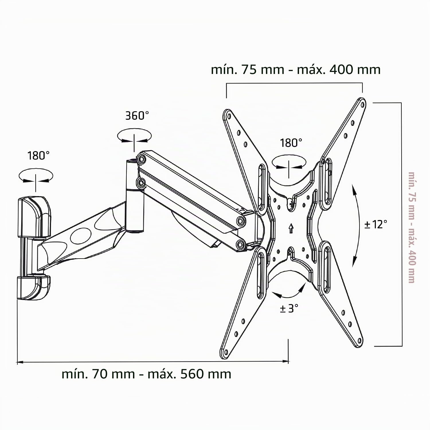 Maclean MC-784 - Soporte de pared para televisores LCD LED de plasma, inclinable, muelle de gas hasta 22 kg, máx. VESA 400 x 400 (2 brazos)