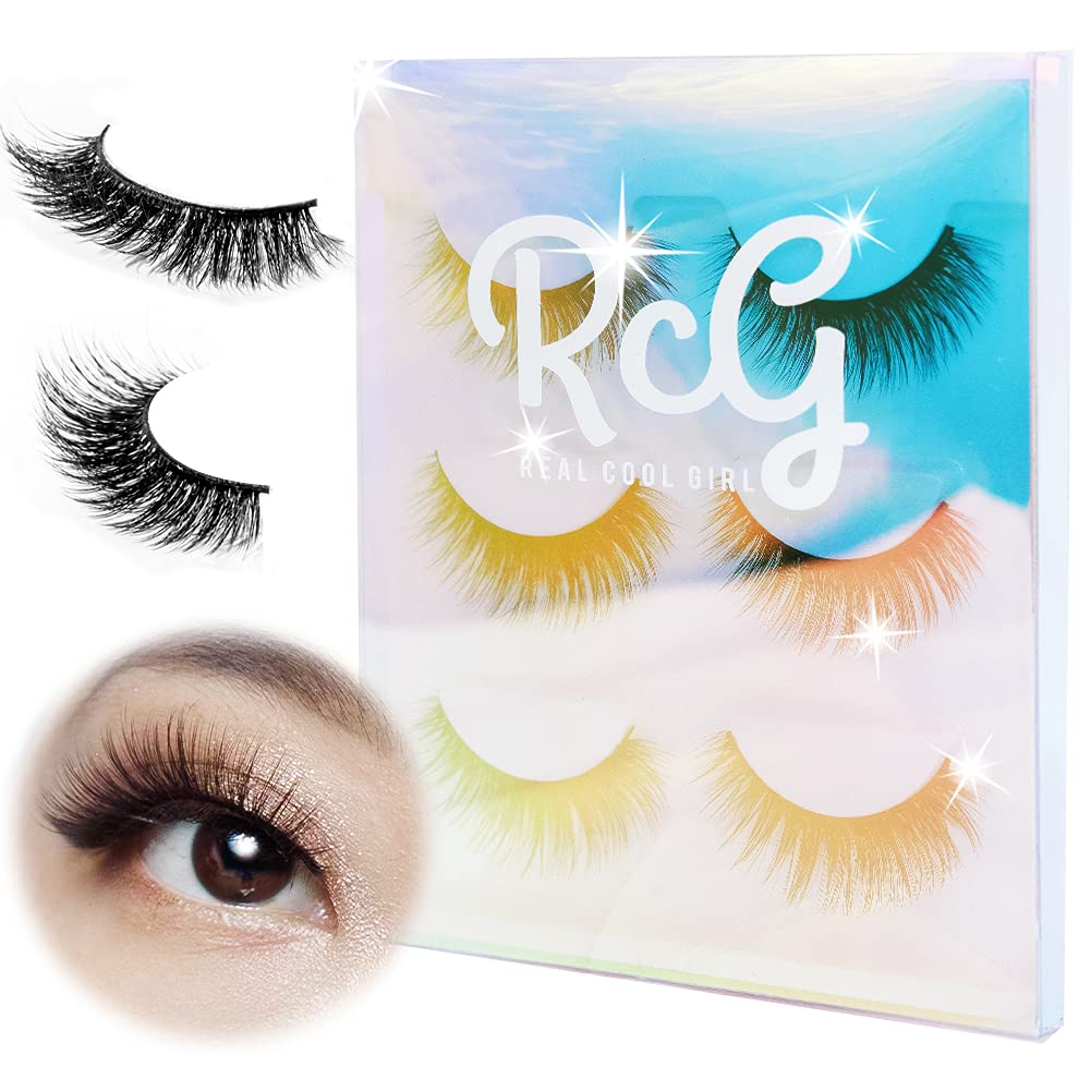 Real Cool Girl 3 Pairs Me Gusta Premium 3D False Mink Eyelashes, 100% Vegan & Cruelty-Free, Reusable Glamorous Natural Round Daily Lashes Eyeshapes