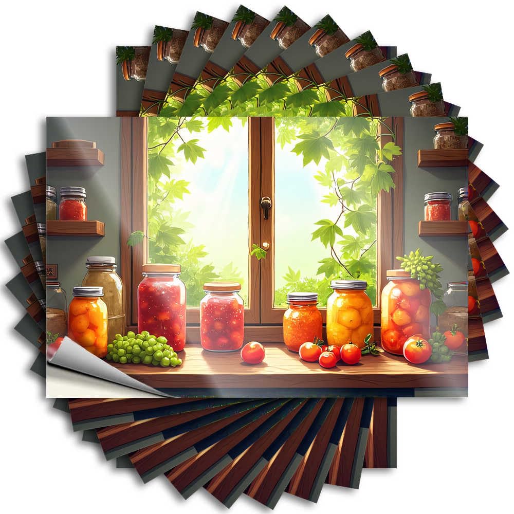 Indie Decor Spring Bumper - Preserved Fruits and Vegetables By The Window Removable Decal Door Easy Peel for Taupe(8X12CM)