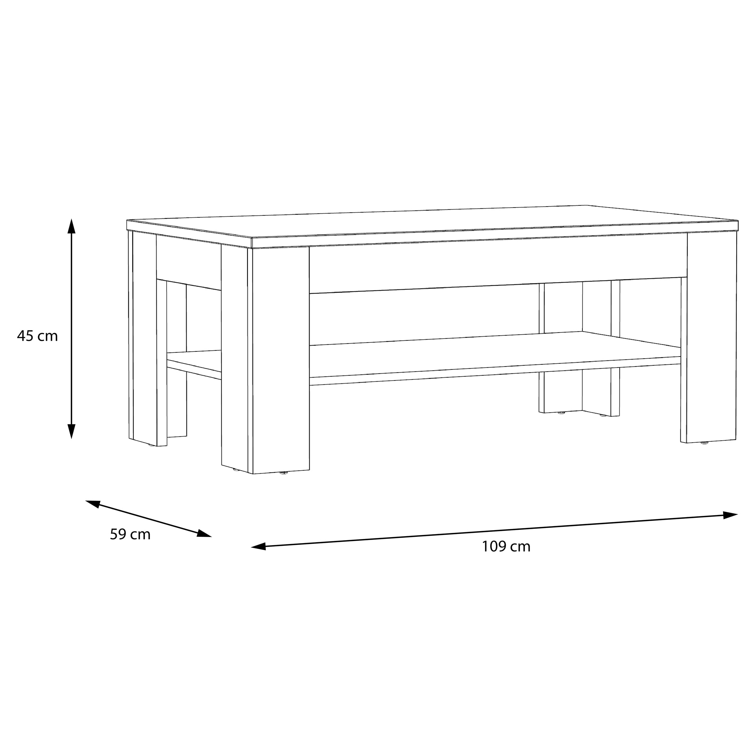Forte Attention Couchtisch 110, Riviera Eiche Holzdekor, 110x60x45,5 cm | Moderner Sofatisch, Mit Ablagefach, Holzwerkstoff