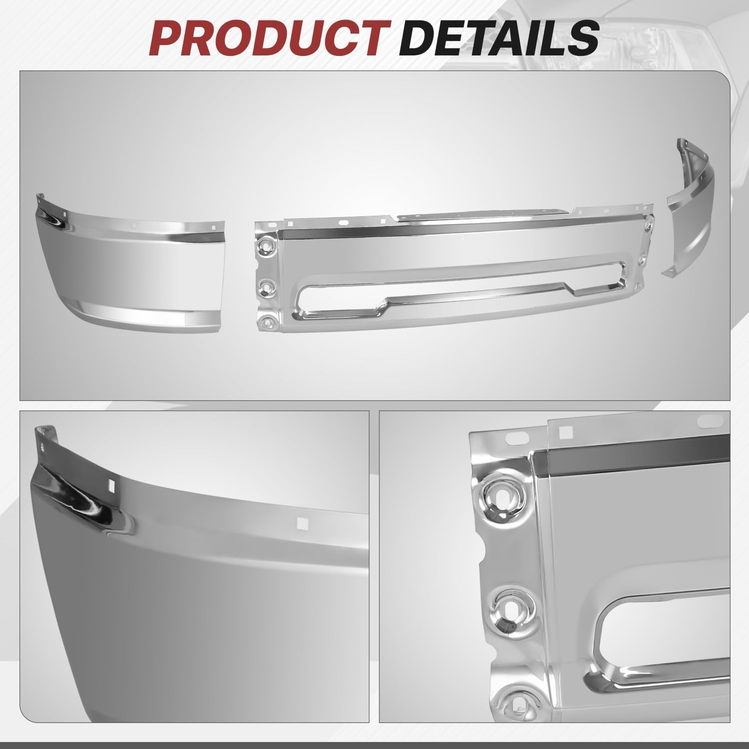 Steel Front Bumper Cover Face Bar Compatible with 2009-2010 Dodge Ram 1500 2011-2012 Ram 1500 Excludes Mega Cab 3-Piece Modular Design Without Fog Lights Cutouts Chrome 68206066AA CH1002385