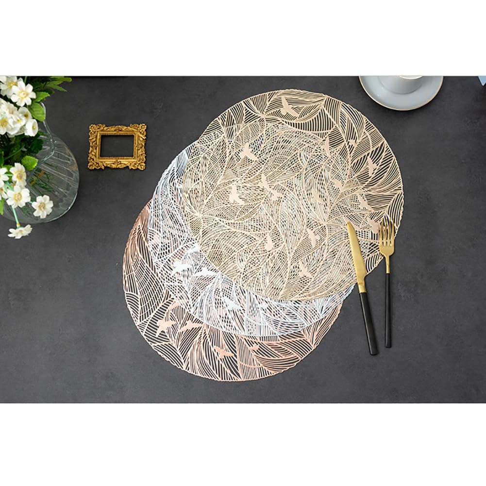 Mat De Table Rond Imperméable PVC - 38 Cm (14,9 Pouces) Mat De Table, Tapis De Thé À Café De Design Creux Moderne pour Les Restaurants, Cuisine, Usage De Bureau,Argent,10pcs